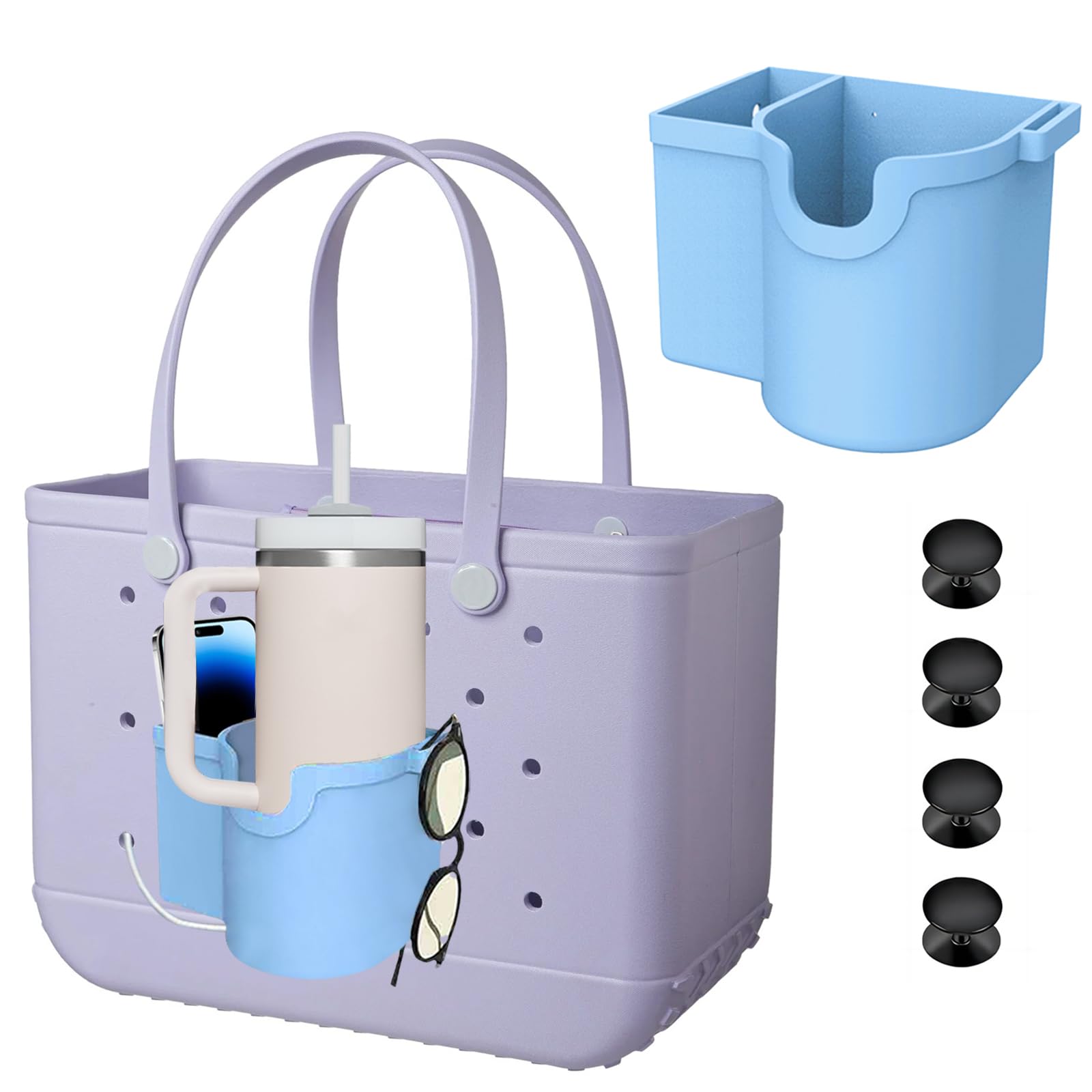 Bogg Bag Accessories, Bogg Bag Cup Holder, with Silicone Cup Holder, Phone Holder and Sunglasses Holder, Waterproof and Sandproof for Small Bogg Bag & XL Bogg Bag (Blue), 5.23x3.97x4.01inch