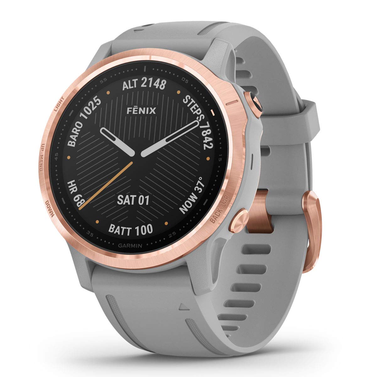 Garmin Fenix 6S Sapphire Roségold mit Silikonarmband grau  
