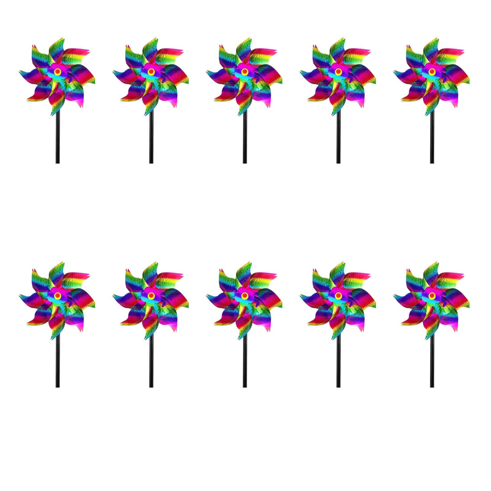 10 Pack Multi-Colour Reflective Pinwheel Bird Scarers, UV & Weather Resistant Polyester Wind Spinners, Outdoor Garden Windmill Devices to Deter Pigeons & Wild Birds （Red）