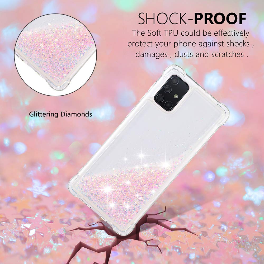 Transparent Liquid Case für Galaxy A71 Silver, Gel Silicone Phone Case Glitter Floating Liquid Cover Ultra Slim Bumper Case Sparkly Back Case Resistant Hard Compatible with Samsung Galaxy A71