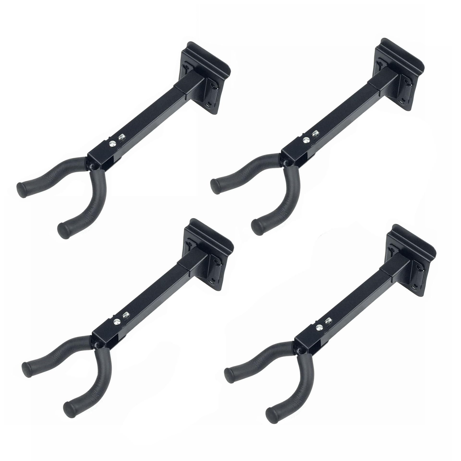 4 Pcs Guitar Hanger Wall Mount Hooks Holders with Slat Adapter 180 Adjustable Black Hook Stand for Acoustic Electric Bass (28cm Long)