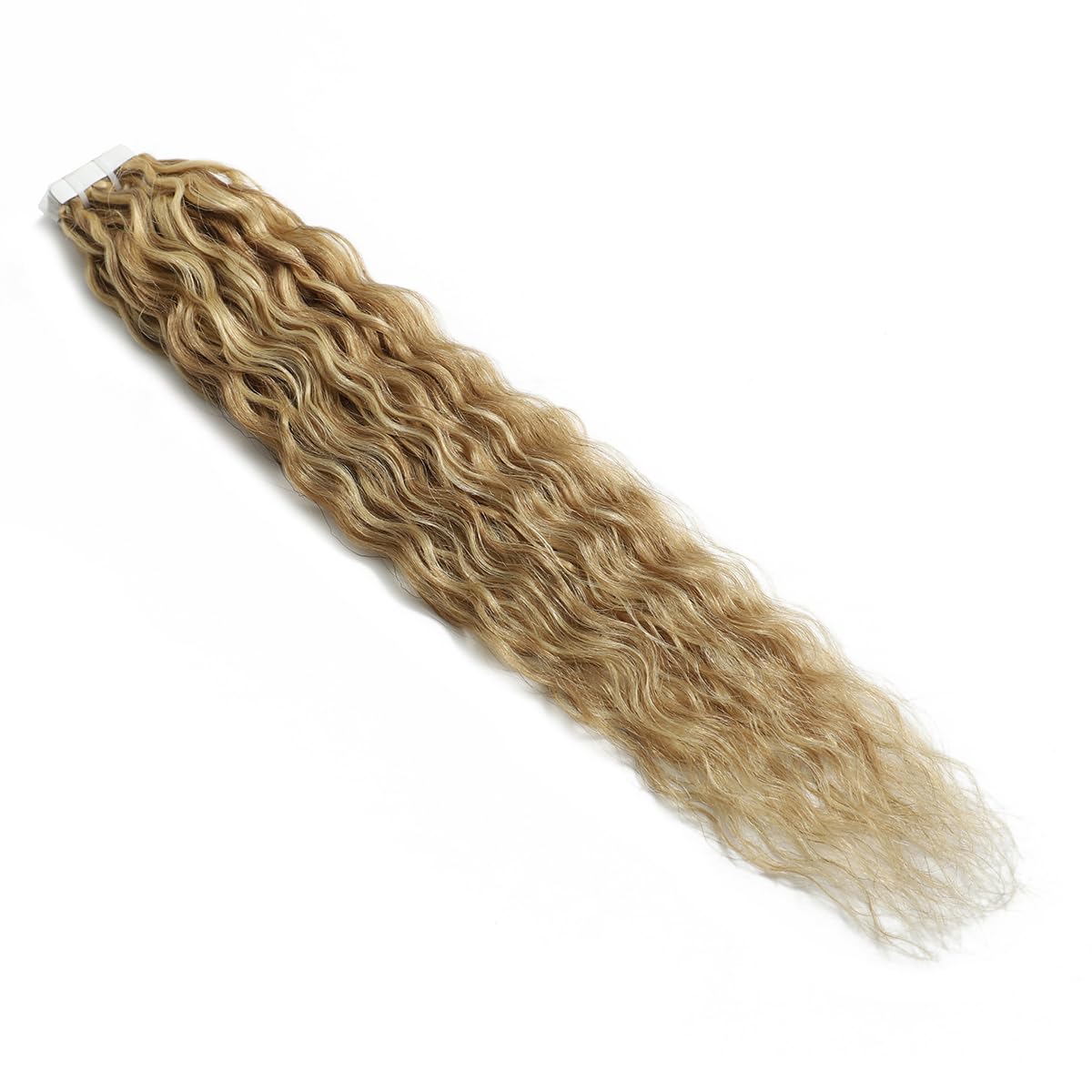 Extensiones adhesivas de pelo natural rizado suelto, con mechas rubias y marrón, onda natural Remy con cinta P8/613# 20 piezas, 50 g 45 cm/18 pulgadas