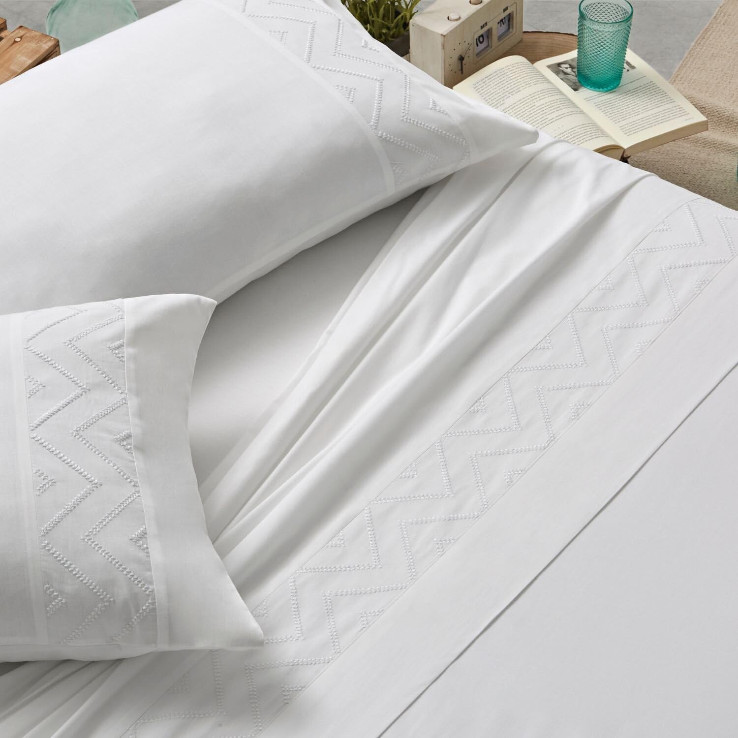 Draps en coton percale 200 fils Burrito Blanco lit 105 broderie élégante