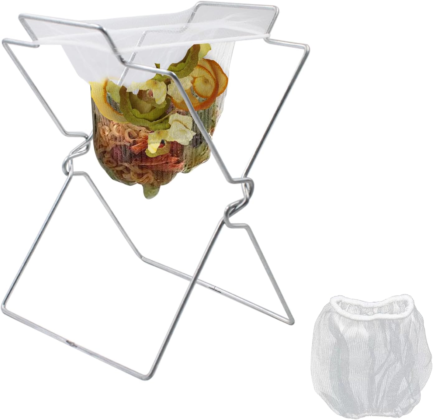 Kitchen Sink Strainer Holder with 100 Filter Mesh Bag, Foldable Metal Sink Food Trash Catcher for Hanging Rag and Collecting Kitchen Garbage Leftovers
