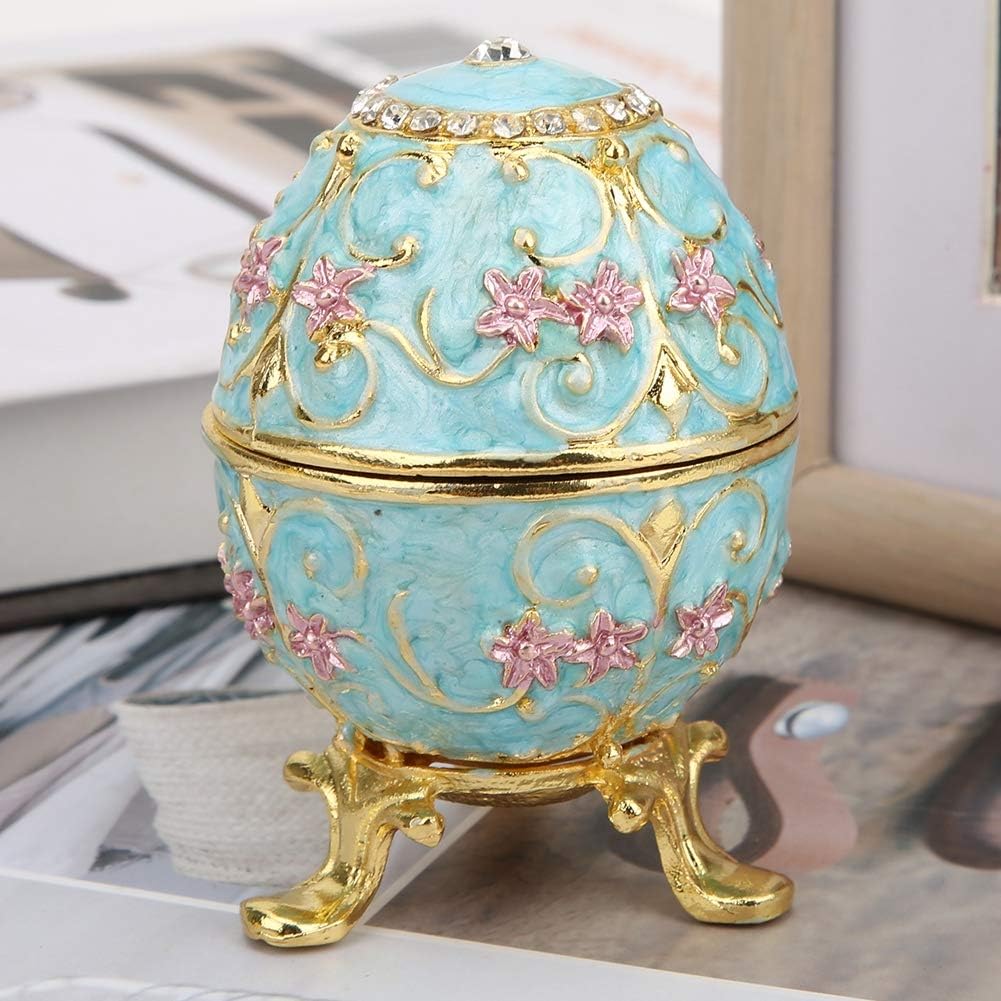 Artificial Easter Egg Enameled Hand Painted Egg Shape Jewelry Box Classic Ornaments Alloy Craft for Home Decor