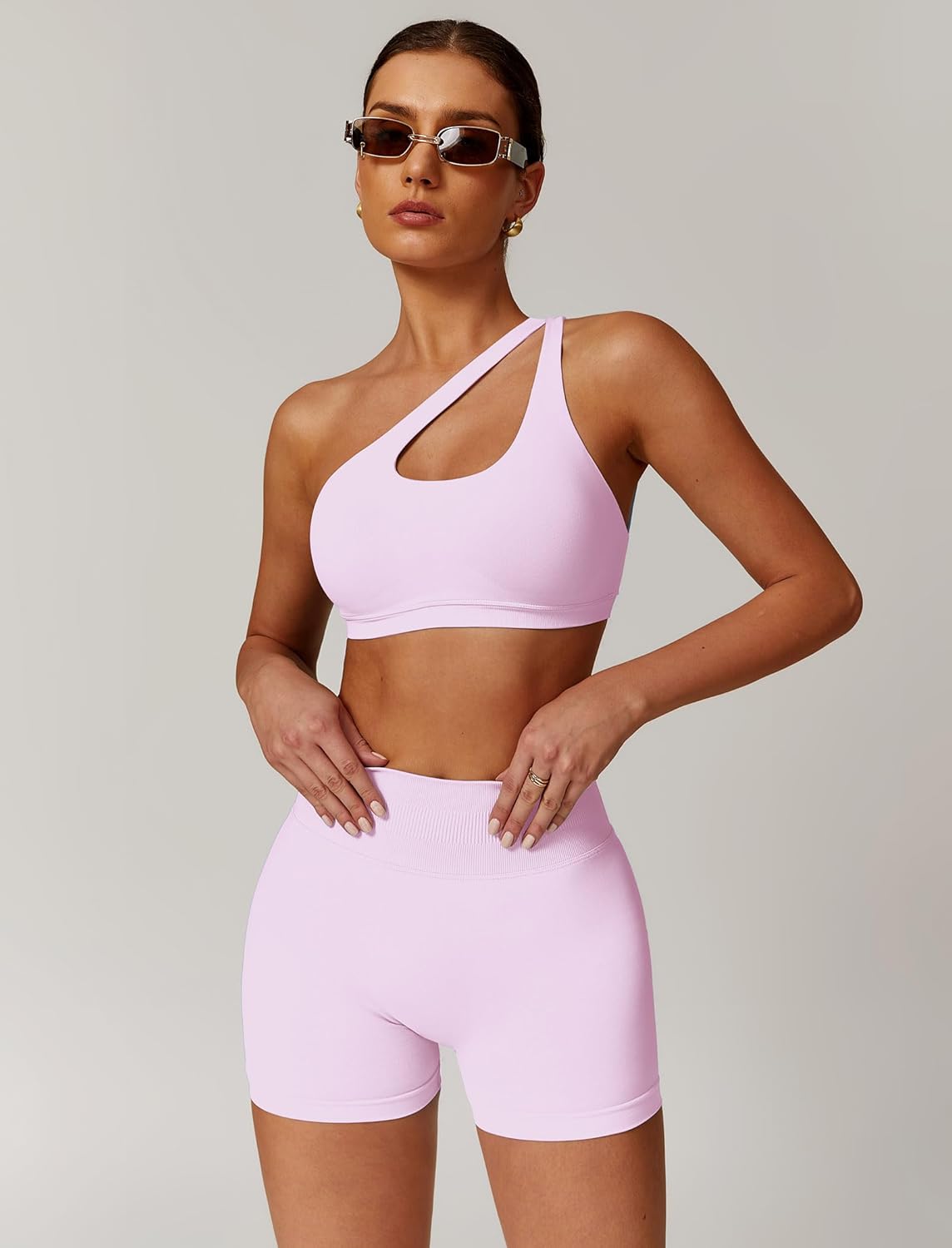 ABOCIW Workout Sets for Women Crossover High Waist Biker Shorts One Shoulder Sports Bra 2 Piece Gym Yoga Outfits - Image 3