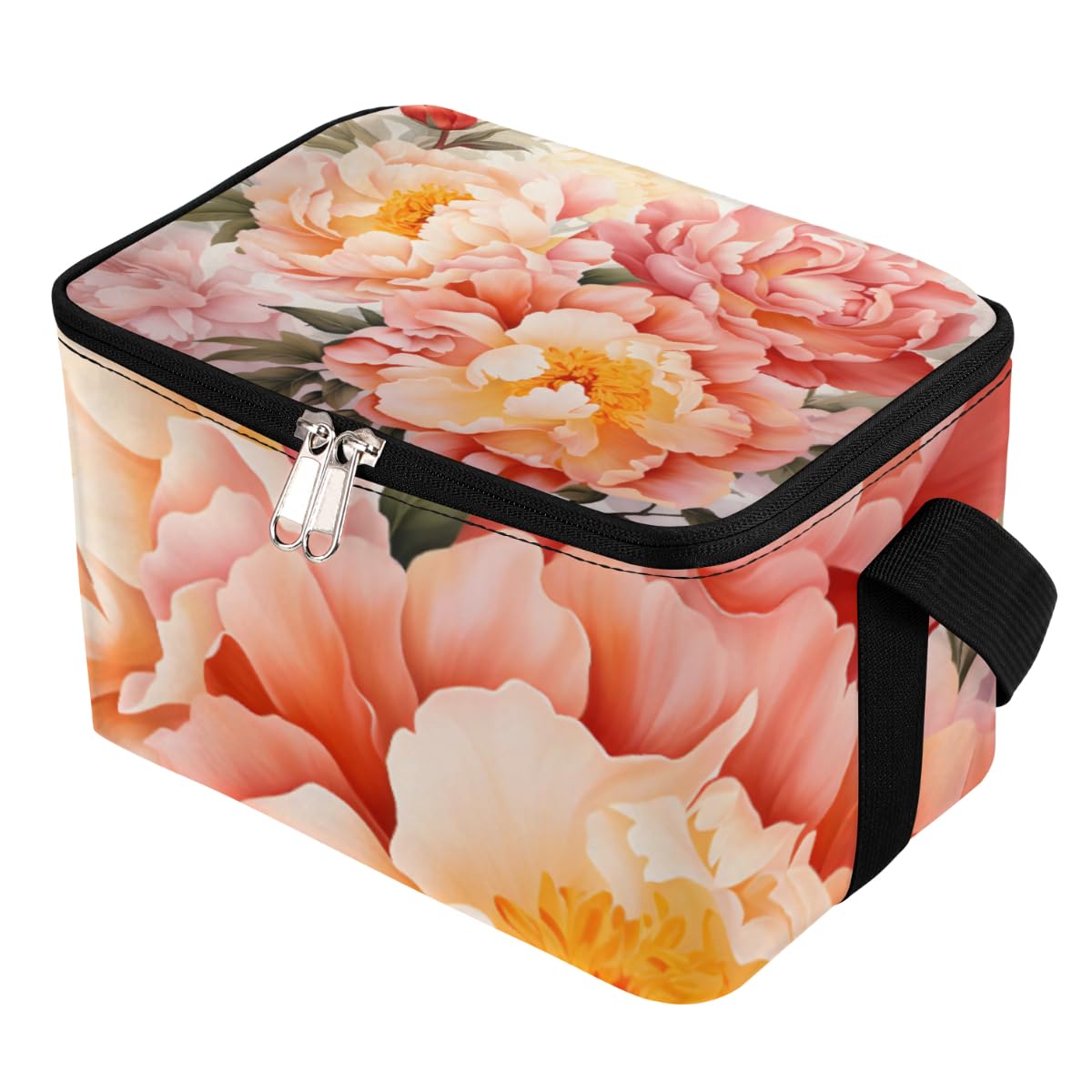 GzLeyigou Lunch Bags for Women Men 9 Cans,Peony Hot & Cold Food Delivery Bag Insulated Grocery Bag Insulated Lunch Box Peony Flowers Cooler Bag for Office Work Picnic Beach