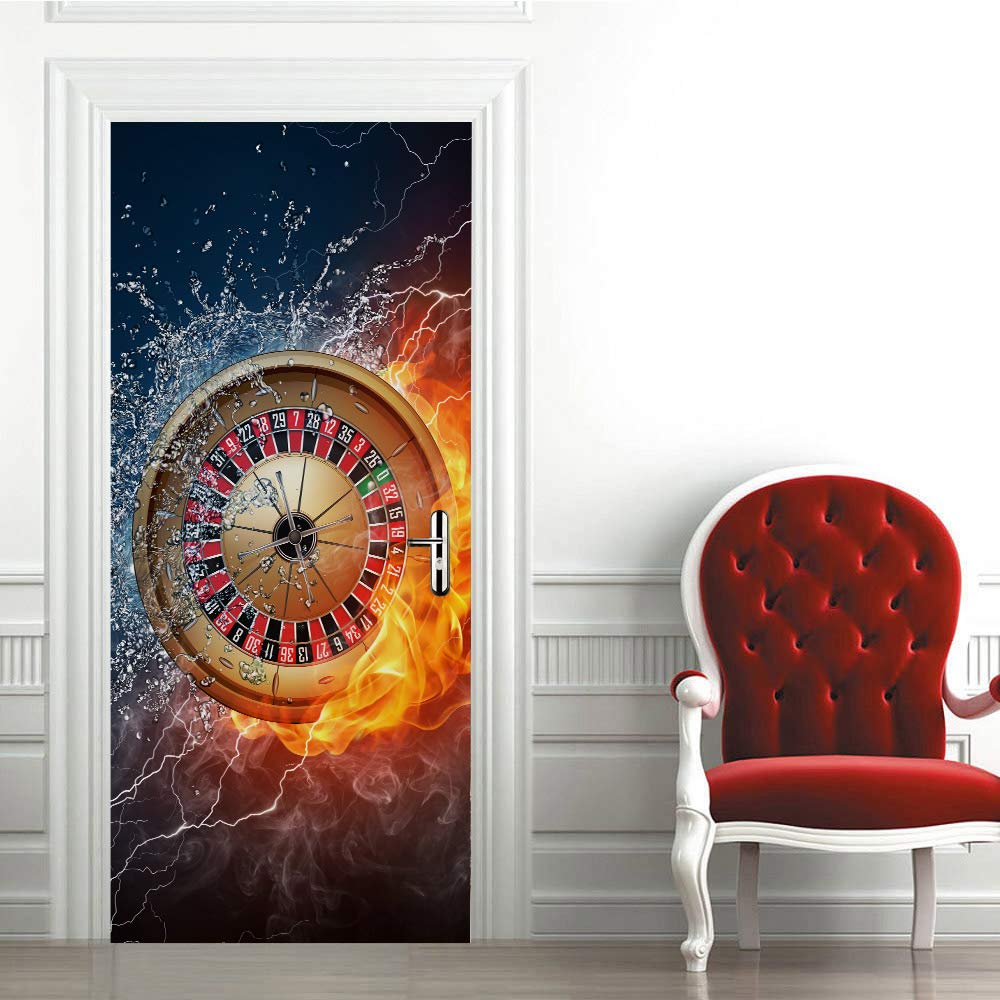 Poster porte trompe l'oeil 3D étanche en PVC boussole de feu pour decoration cuisine et bain