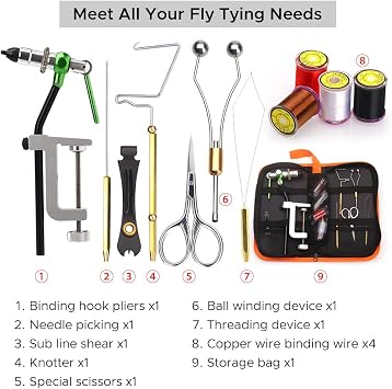 Lixada Fly Tying Tools Kit Fly Tying Threader Needle Whip Finisher Scissors Fly Tying Tools Combo Kit for Flying Fishing Professionals Beginners