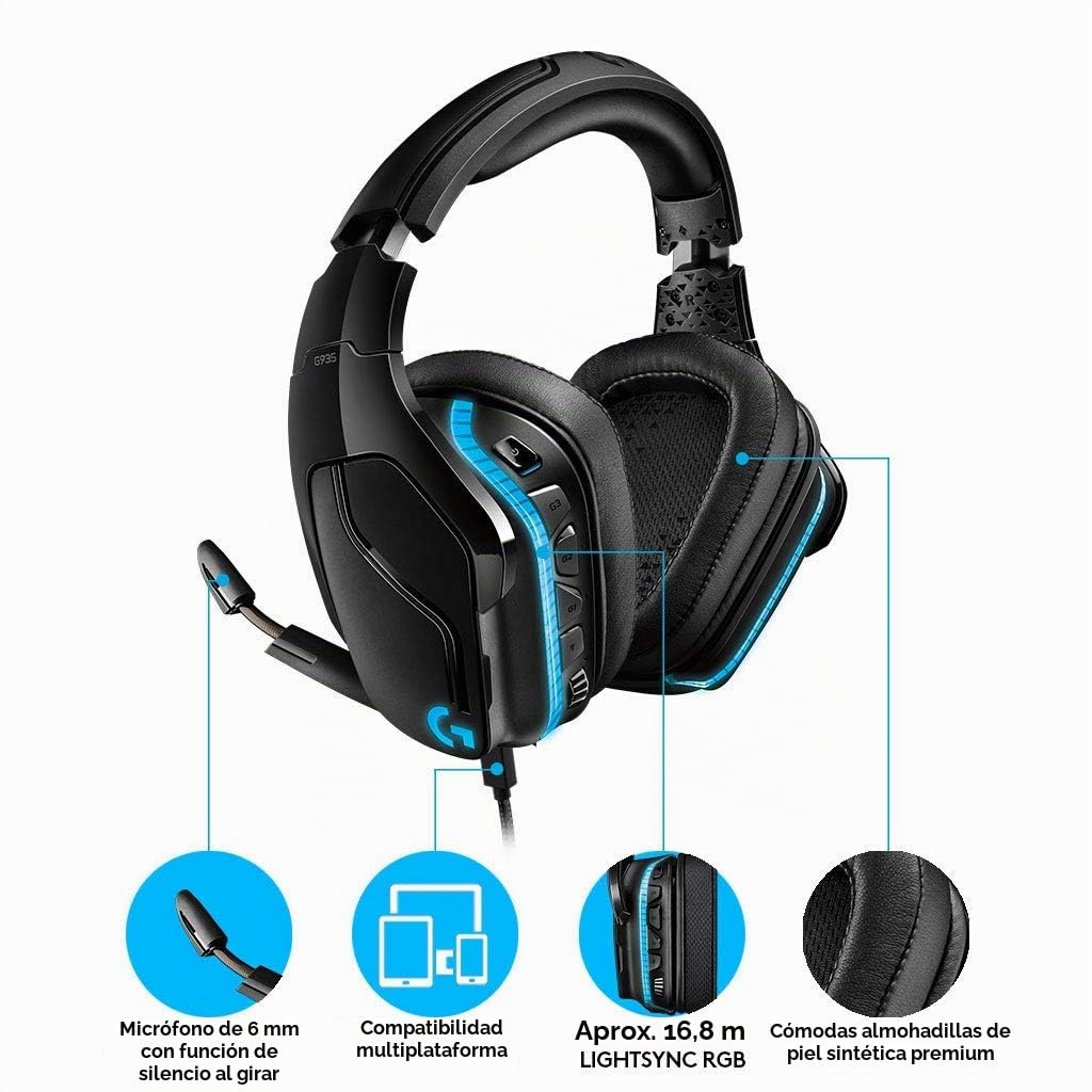 Logitech G935 Wireless 7.1 Surround Sound LIGHTSYNC Gaming Headset - NA - 2.4GHZ - N/A - EMEA (Reacondicionado)