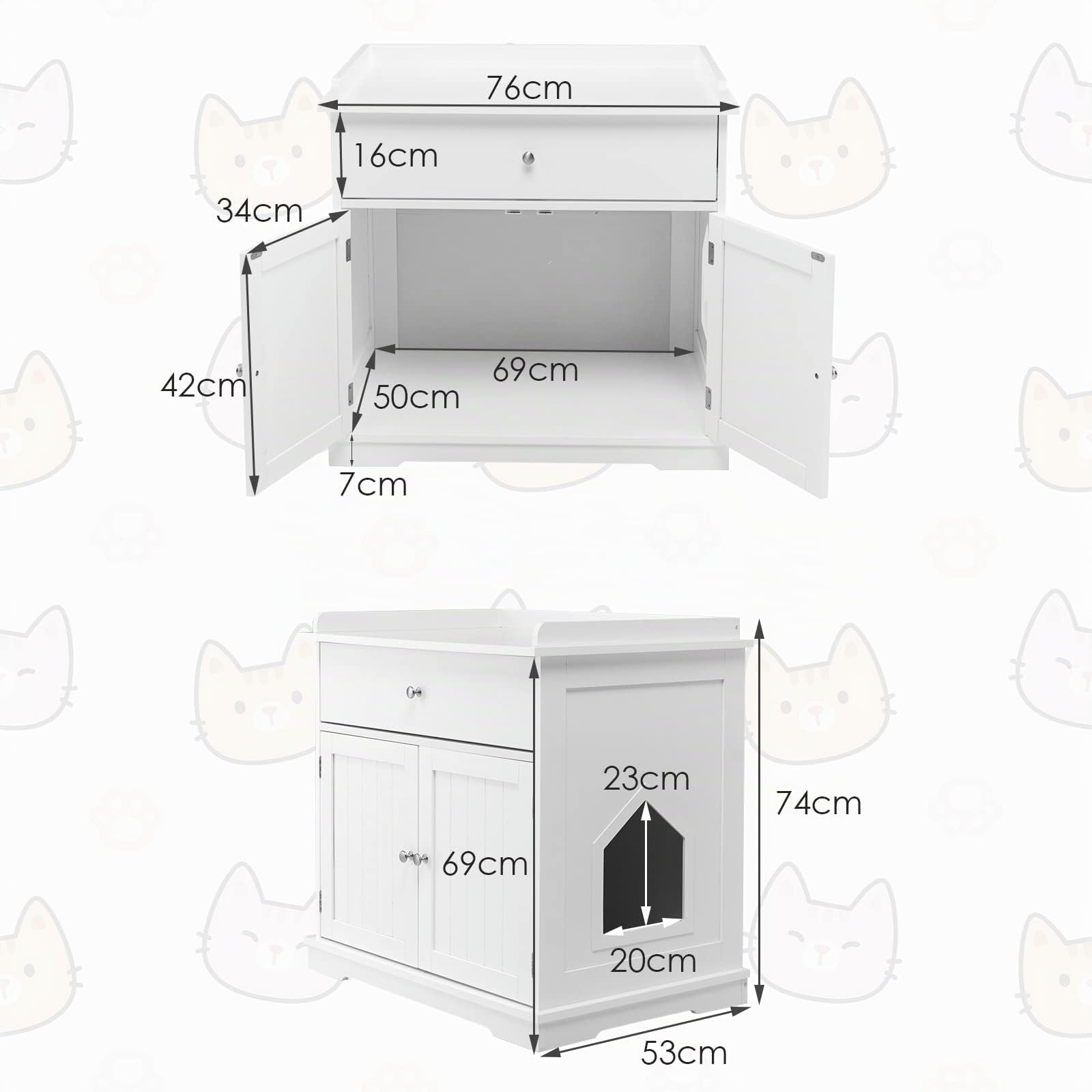 COSTWAY Mobile Lettiera per Gatti in Legno, con Portaoggetti, Bianco