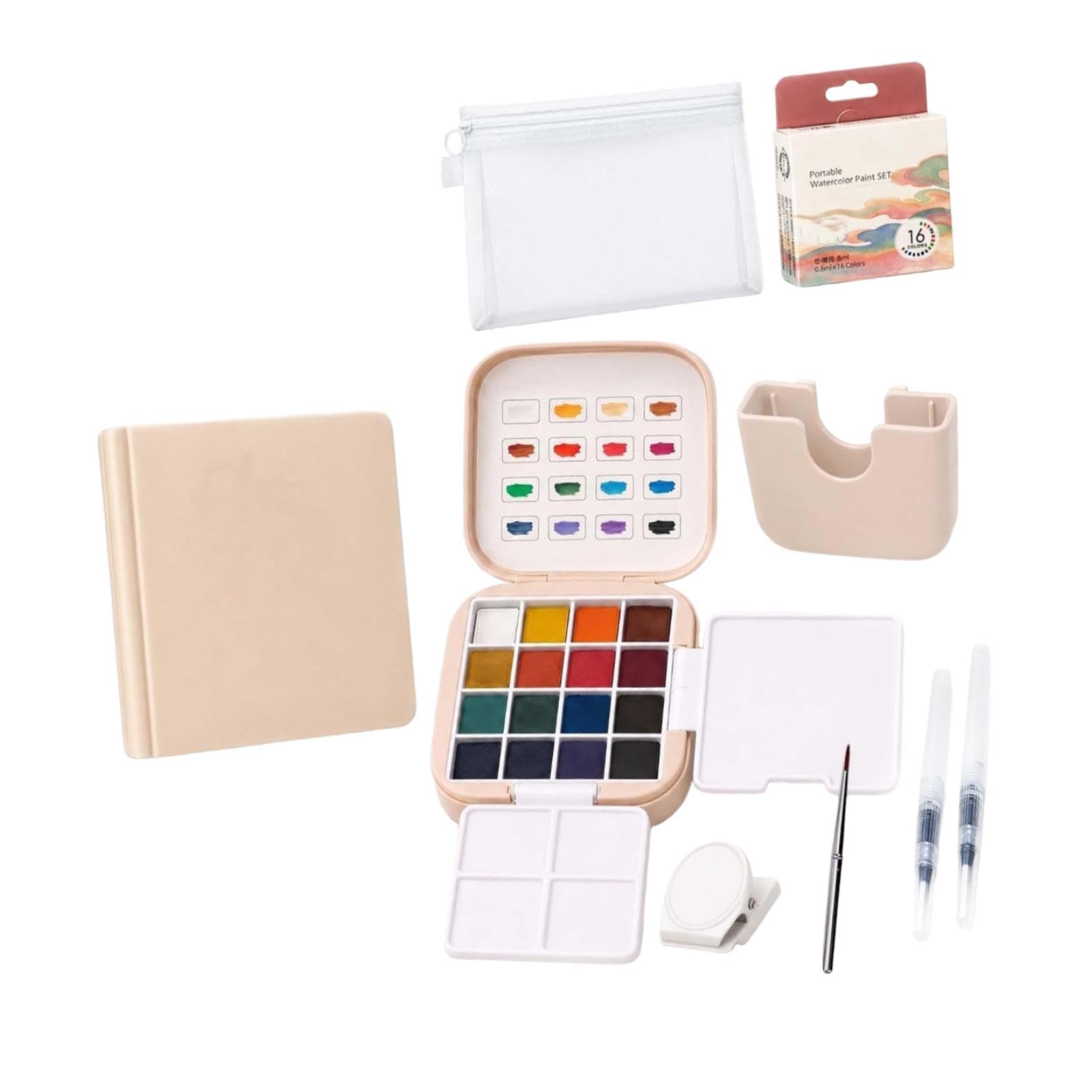 Aquarellfarben-Set, Detailpinsel, Palette, Künstlerbedarf mit Pinsel, Aquarell-Skizzenbuch für Künstler, und Malbegeisterte, Rosa