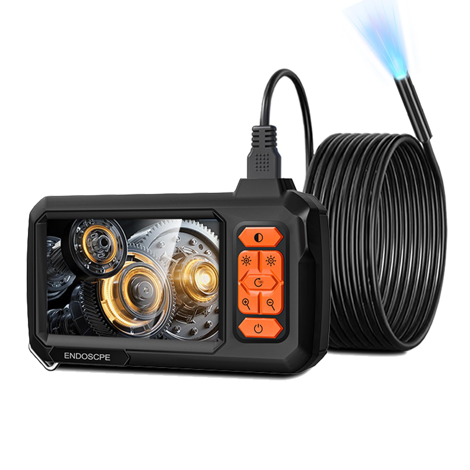 Camara Endoscopica con Pantalla y Luz, 8 mm 4,3 Pulgadas IP67 Resistente al Agua 1080P HD inspección de alcantarillado endoscopio Industrial con 8 Luces LED, Cable semirrígido de 5 m
