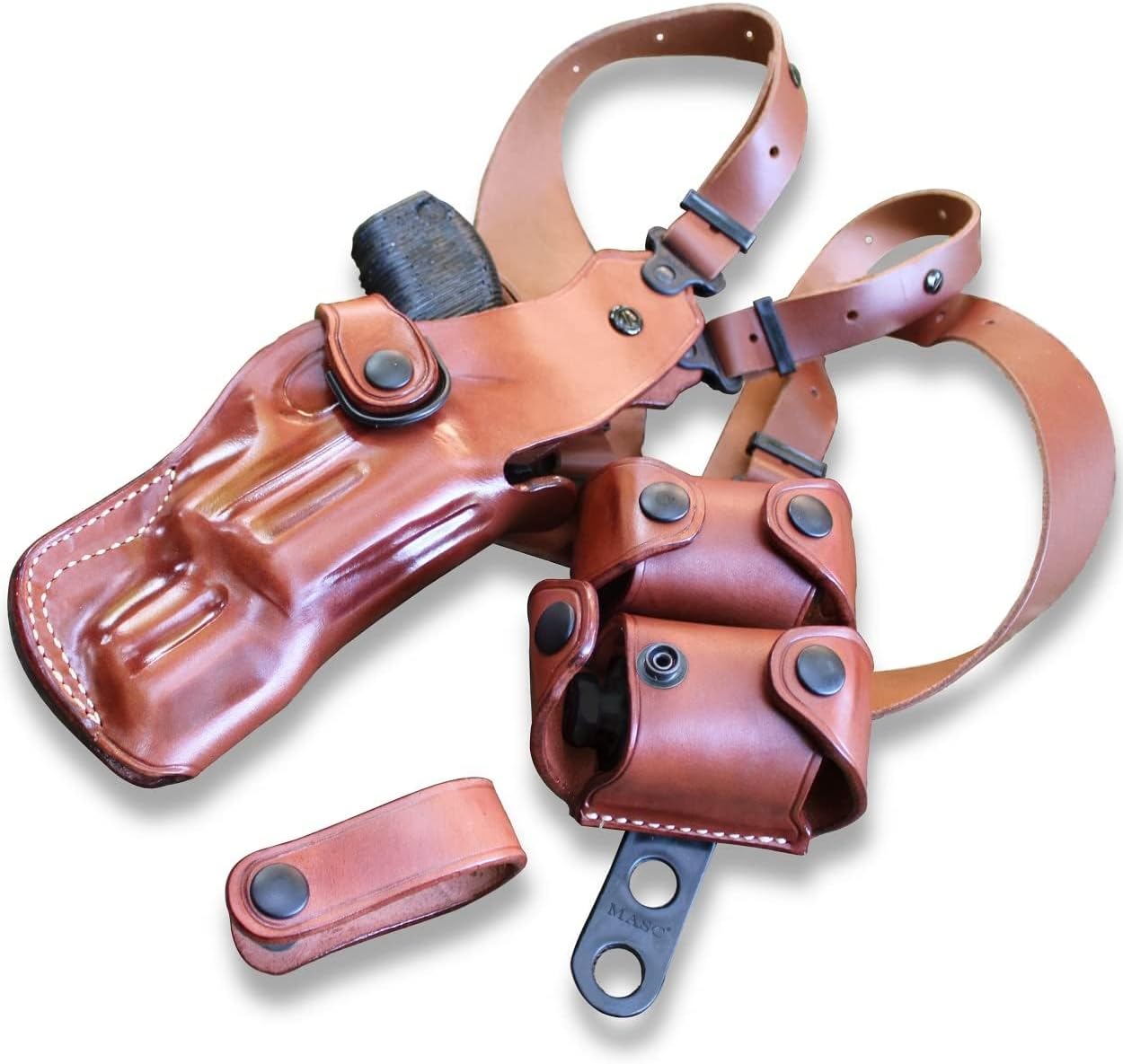Masc Premium Leather Vertical Shoulder Holster System with Double Speed Loader Pouch, Fits Model 686 6RD 4-inch, Right Hand Draw, Brown Color #1095#