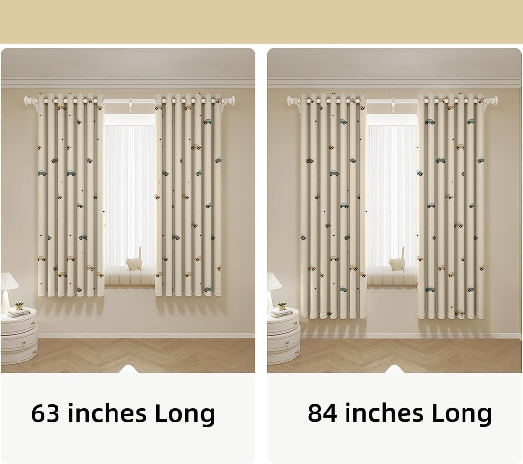 Cute Cars Pattern Curtains for Kid's Bedroom Room Darkening Kids Curtains for Living Room Grommet Top Privacy Curtains for Bedroom 2 Panels (Beige,W52 x L63 inches)