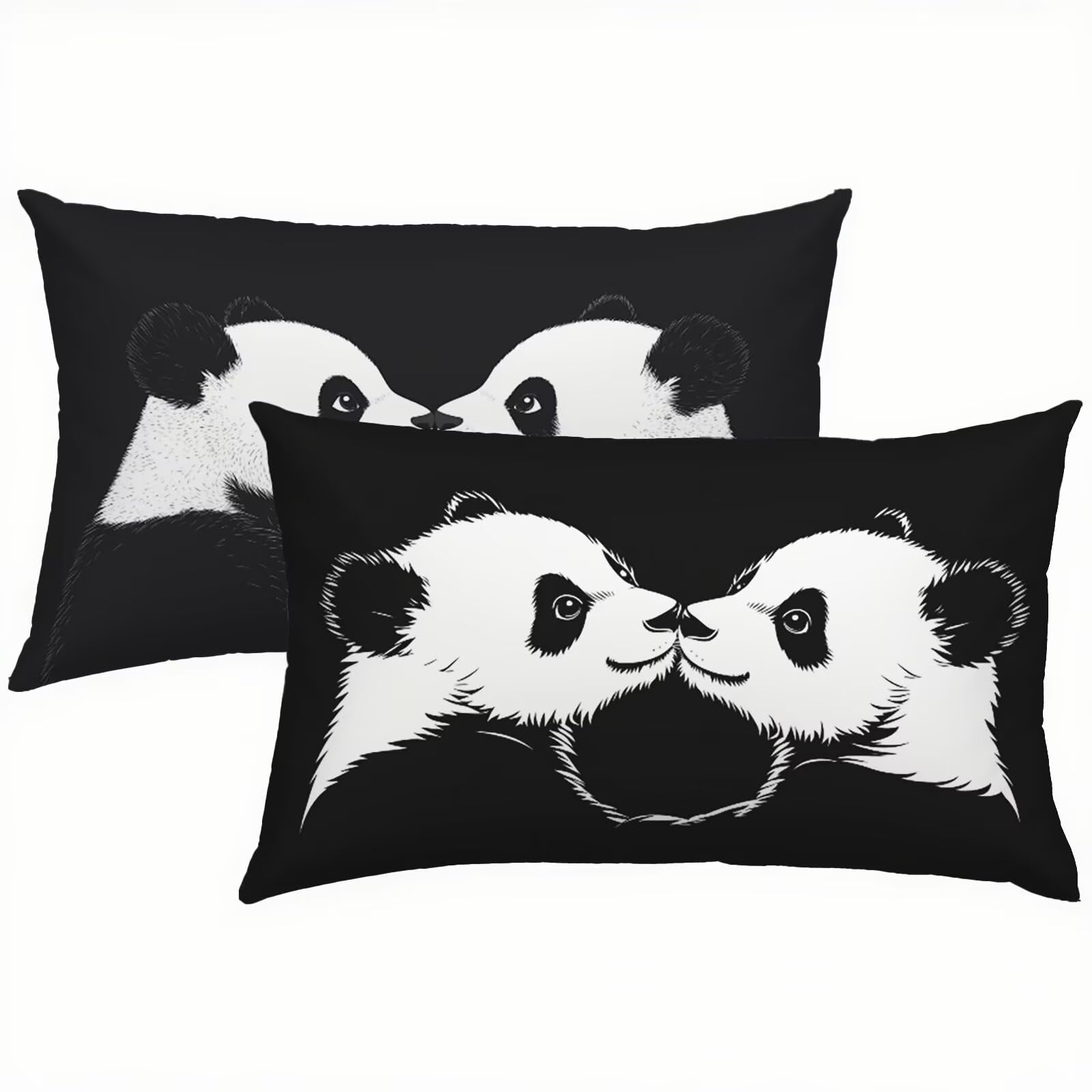 Panda Poszewka na poduszkę, 70 x 90 lnu, do użytku na zewnątrz, wodoszczelna, z zamkiem błyskawicznym, z mikrofibry, do sypialni i na sofę, miękka, łatwa w pielęgnacji, czarno-biała, S5-793