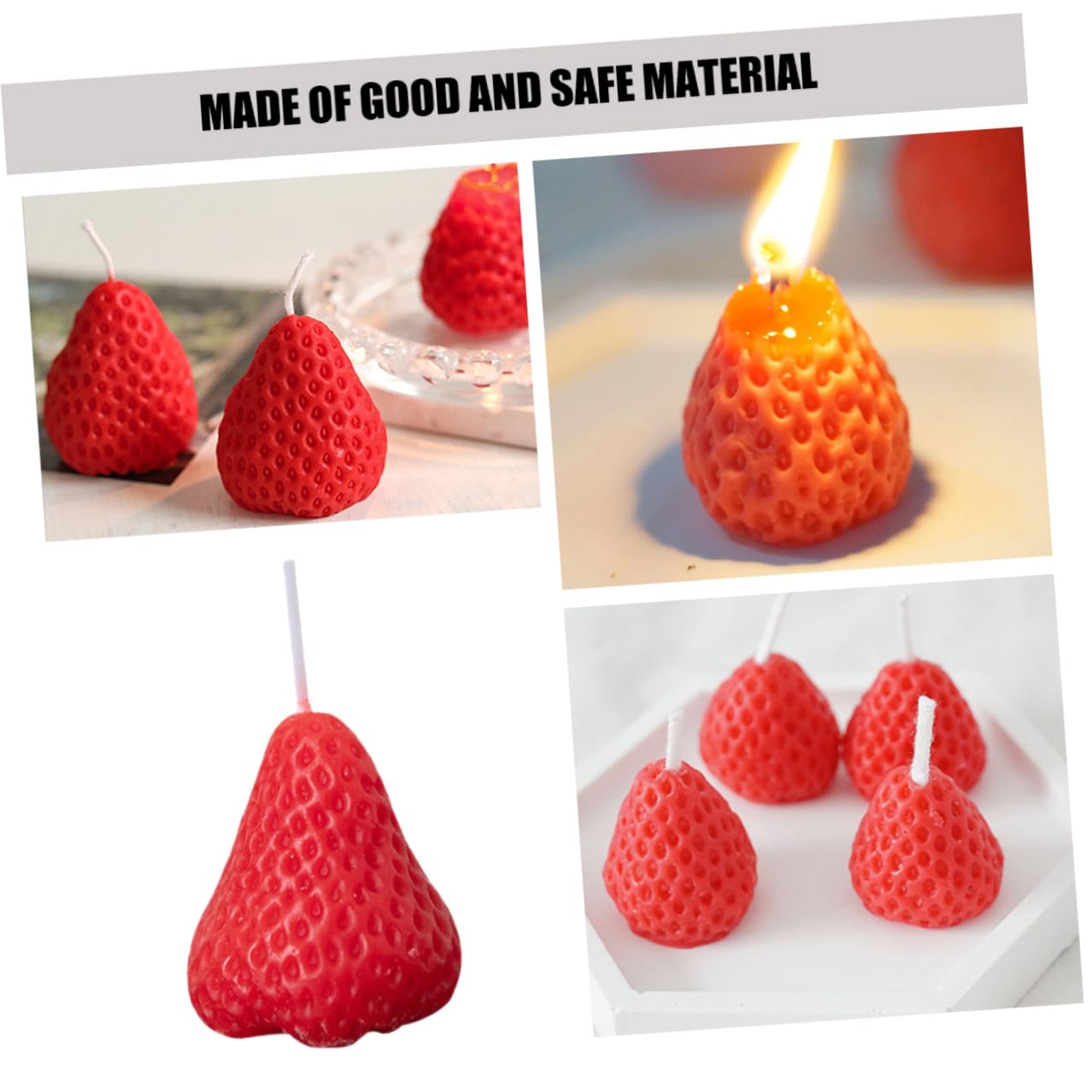 INOOMP Set 9 Candele Profumate alla Fragola, Decorazioni per Feste a Tema Fragole, Candele Estetiche Realistica per Aromaterapia e Arredamento Casa