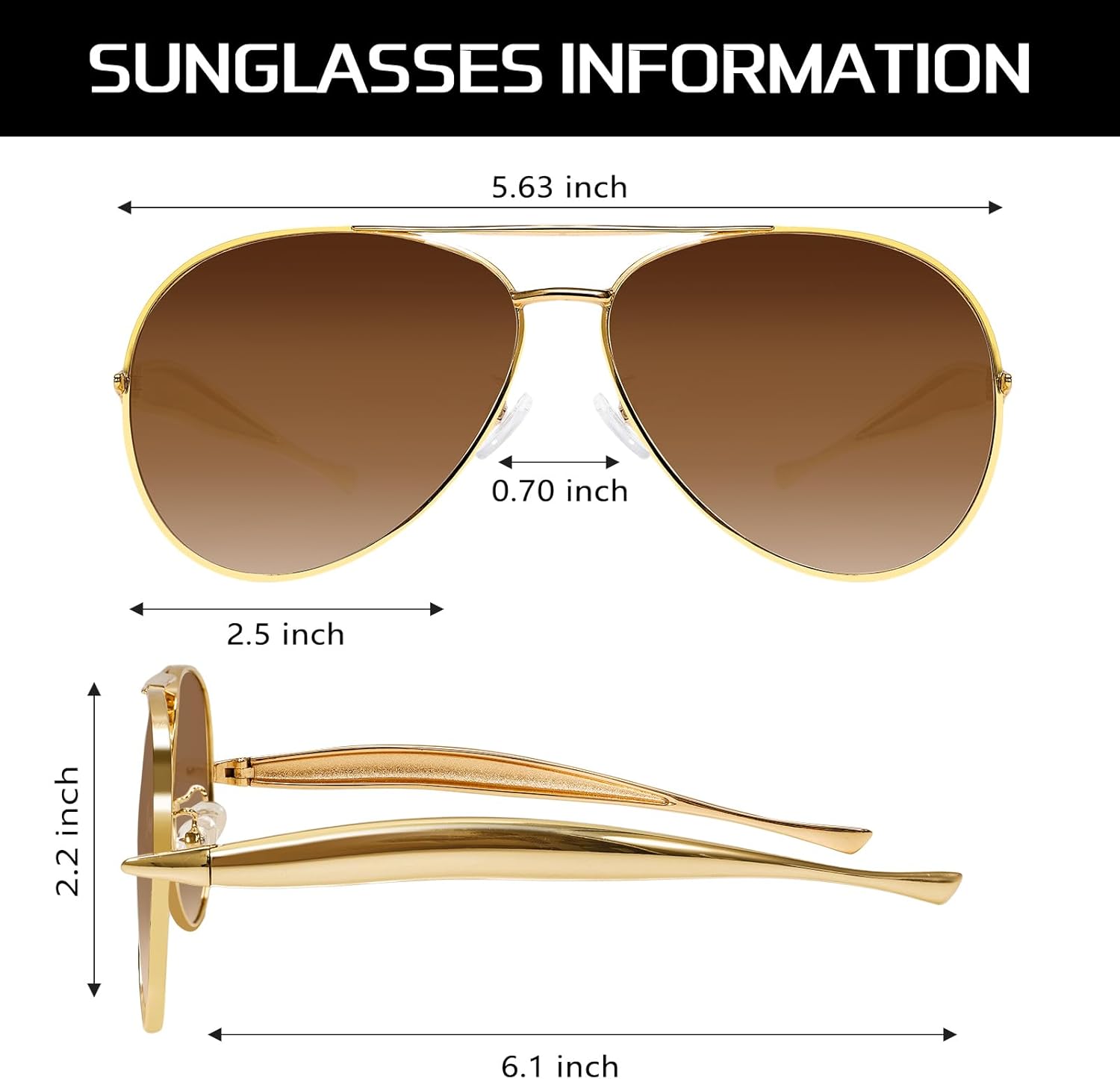 Retro Gold Aviator Sunglasses for Women Men, 2025 Metal Oversized 70s Aviators Sun Glasses - Image 5