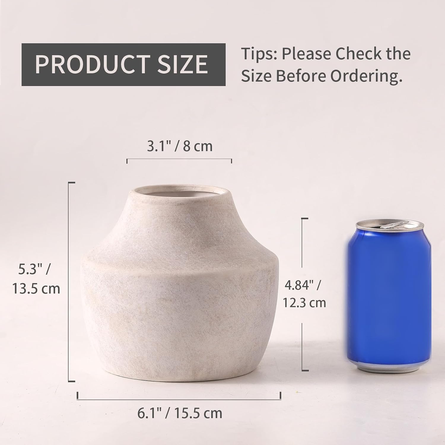 Mitt&Ditt Ceramic Flower Vase, 5.3 inch Off-White Farmhouse Rustic Vase, Handcrafted Weathered Pottery Vases, Small Flower Terracotta Vases for Home Decor, Living Room, Table, Shelf - Image 3