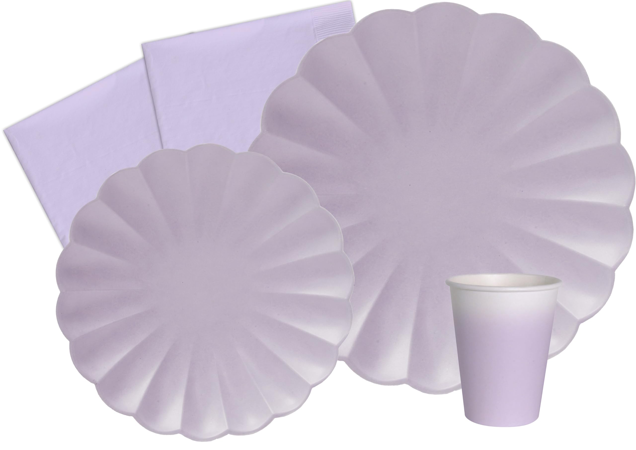 Ciao AZ106 Party Tableware Set Flower Shape for 8 People (44 pcs: Plates, Cups, Napkins) in compostable Paper, Solid, Lavander Purple Violet