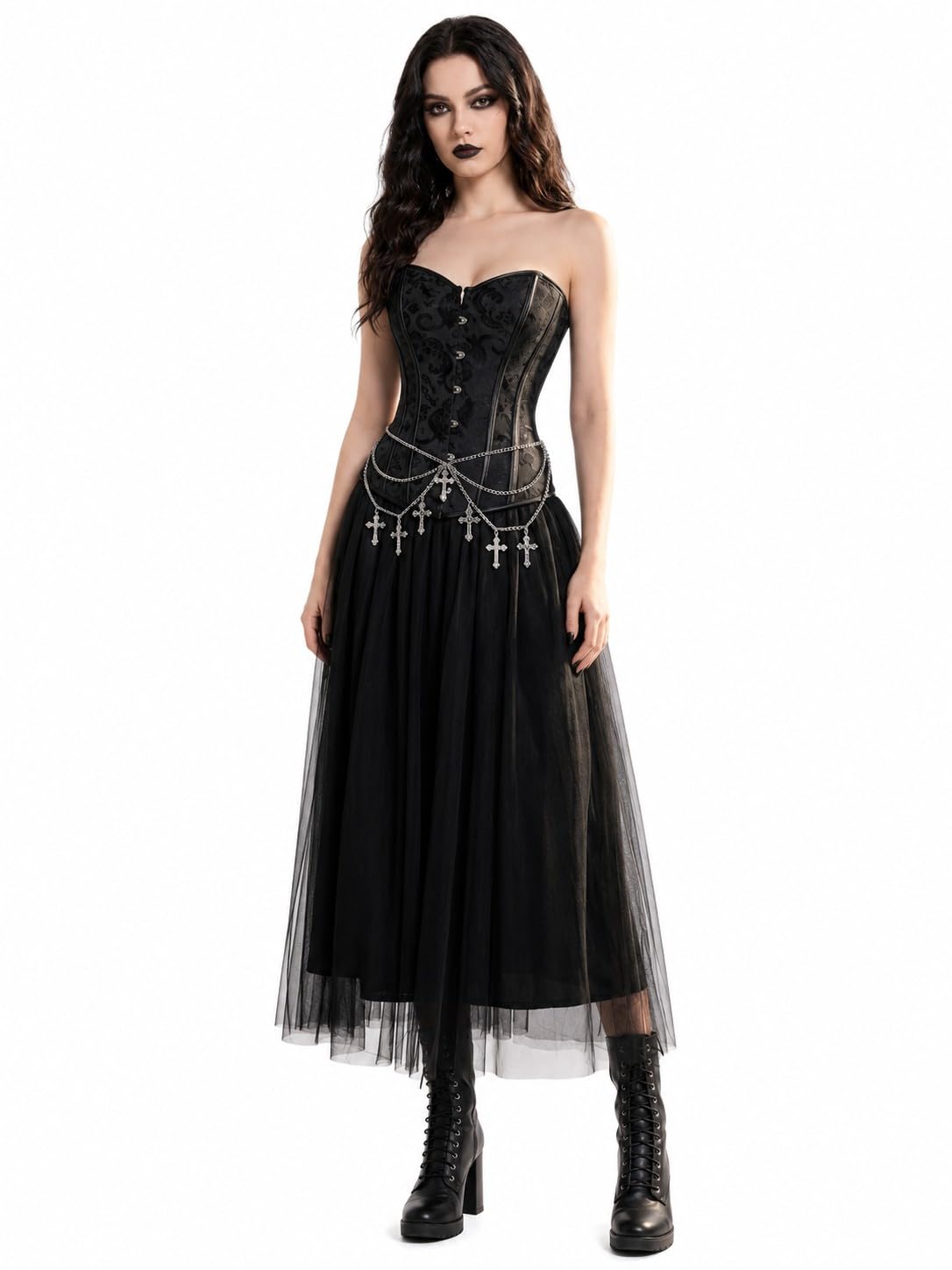 cloudy.lee Corsetto gotico da donna, in broccato, con lacci in vita, per outfit vittoriano steampunk