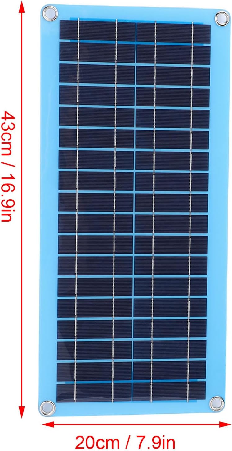 Dimensions of the ASHATA solar panel: 43cm (16.9 inches) in length and 20cm (7.9 inches) in width.