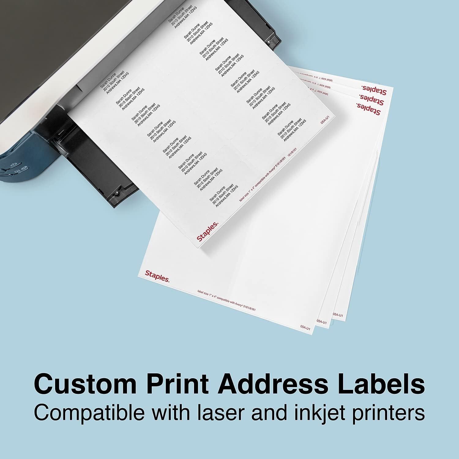 Staples Address Labels, 1" x 4", Bright White, Laser/Inkjet Compatible, 20 Labels/Sheet, Permanent Adhesive, Bulk 10,000/Carton