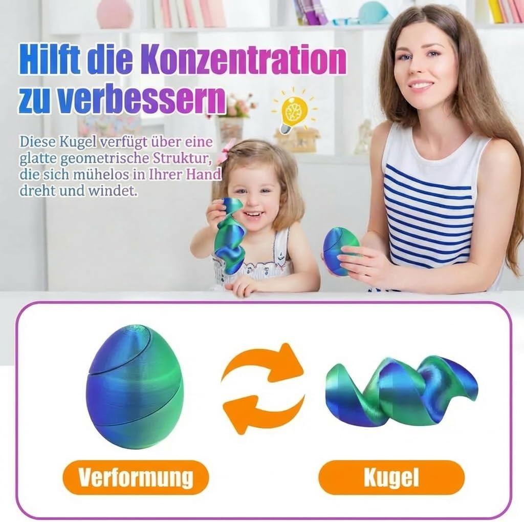 Twisty Fidget Egg, 3D Printed Slippery Egg Fidgets, Twisty Fidget Eggs, 3D Printed Slippery Fidget Egg, Easter Egg Toy, Rotating Fidget Puzzle Toy for Stress Relief for Children (B)
