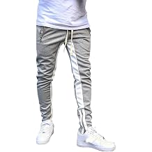 WABEOR Mens Fashion Striped Jogger Pants Zipper Pockets Slim Fit Casual Stretch Sweatpants Athletic Designer Street Trousers
