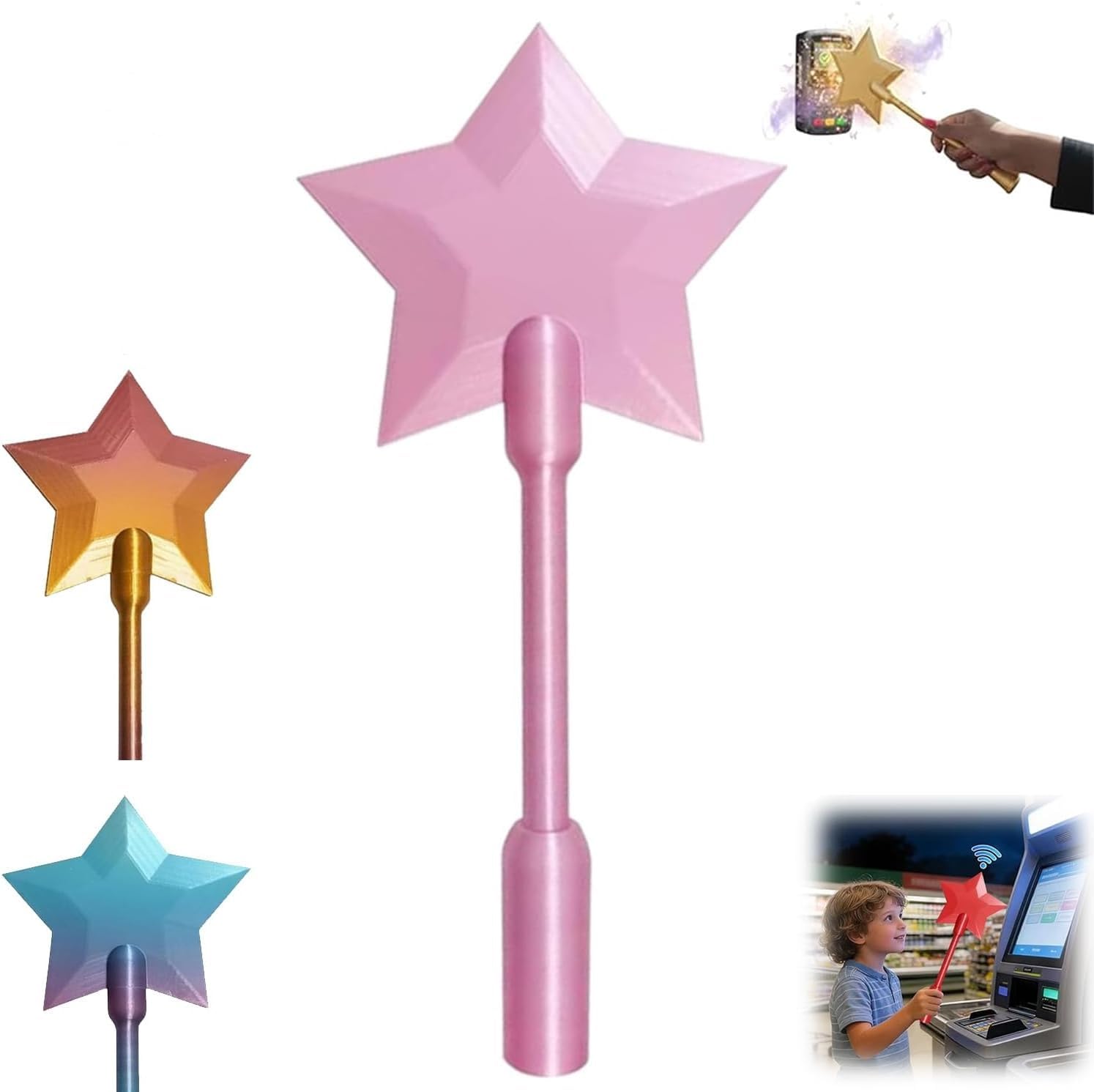 Photo 1 of ***SEE NOTESCredit Card Wand, 3D Printed Magic Fairy Pay Wand, Magic Wand Credit Card Holder, Tap to Pay Wand, Digital Payment Star Wands for Easy Checkout Suitable Scenarios for Card Payment (A), No stick with wand, Star Only