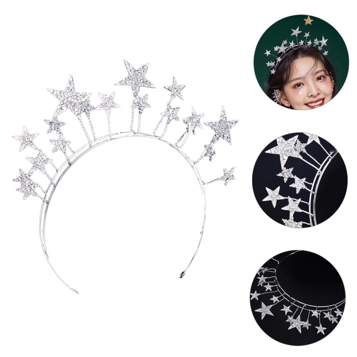 VICASKY 3 Pezzi Fascia Glitter Stelle Cinque Punte in Cerchietto per Sposa e Accessorio per Matrimonio Compleanno Tirare