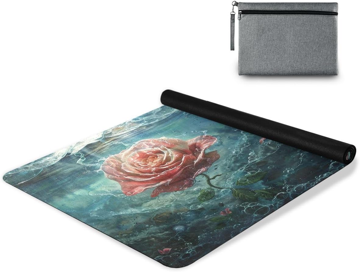 ALAZA Rose Flowers Water Yoga Mat Non Slip Fitness Exercise Mat, Workout Mat for Yoga, Pilates and Floor Exercises