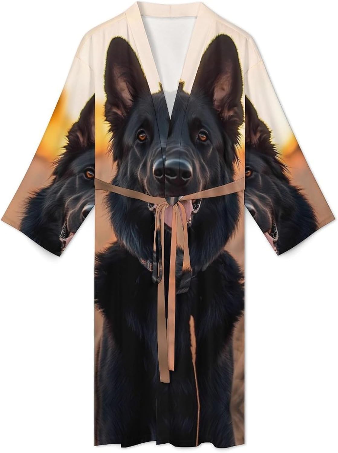 Black German Shepherd Dog Sunset Mens Robe Long Bathrobe for Women Bath Robes Lightweight Soft Printed Sleepwear