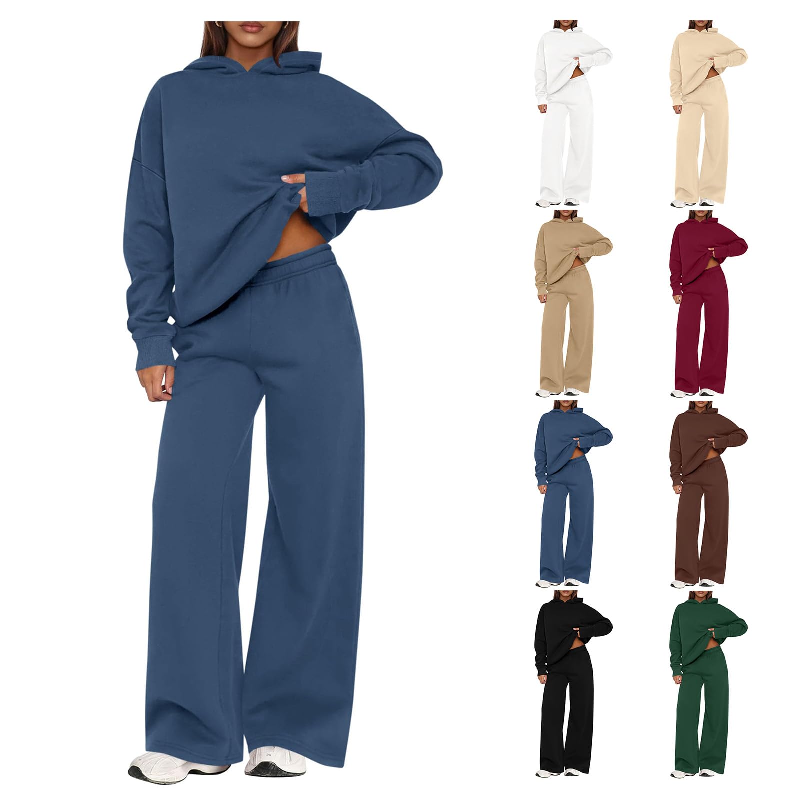 Women's 2 Piece Sets Outfits Casual Long Sleeve Sweatsuits Oversized Hoodies Wide Leg Sweatpants Fall Tracksuit
