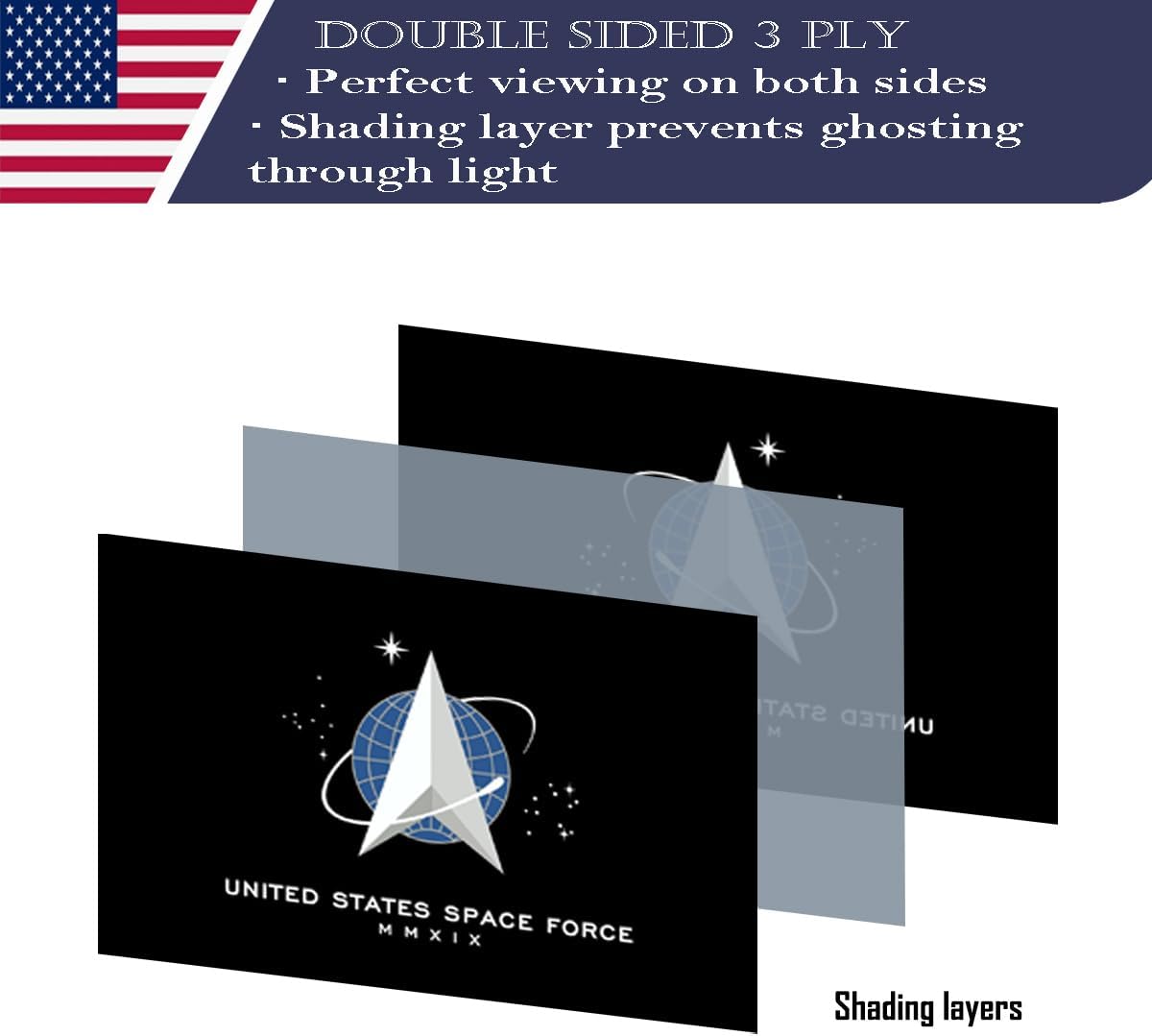 Double Sided Blue United States Space Force Military Flag 3x5 Outdoor Made In USA- Heavy Duty 3Ply Polyester US Space Force USSF Flags Banners with White Starting Tape and 2 Brass Grommets