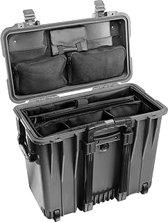 PELI 1440 Maletín de Carga Superior con separadores de Oficina Acolchados Ajustables y Organizador de Tapa, IP67 estanco, 34L de Capacidad, Fabricado en EE.UU., Color Negro