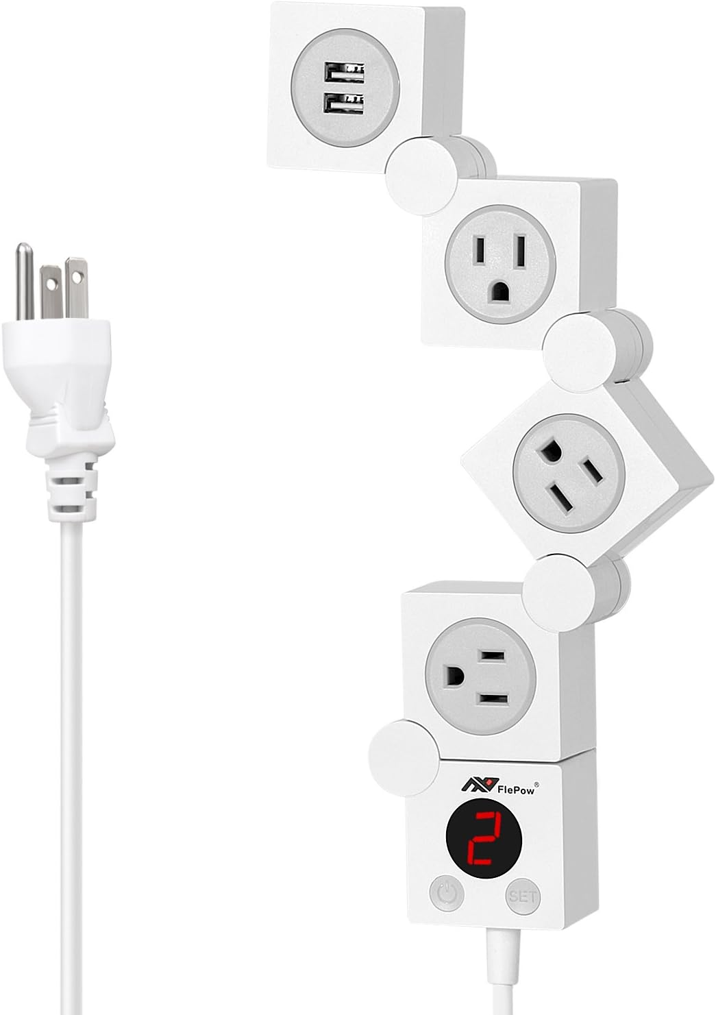 FlePow 1250W Power Strip+International Travel Outlet Plug Adapter(US to Euro/UK UK to USA/AU) Portable Global Converter with 2AC Outlets 4 USB Ports Travel Charger for iPhone (White1)