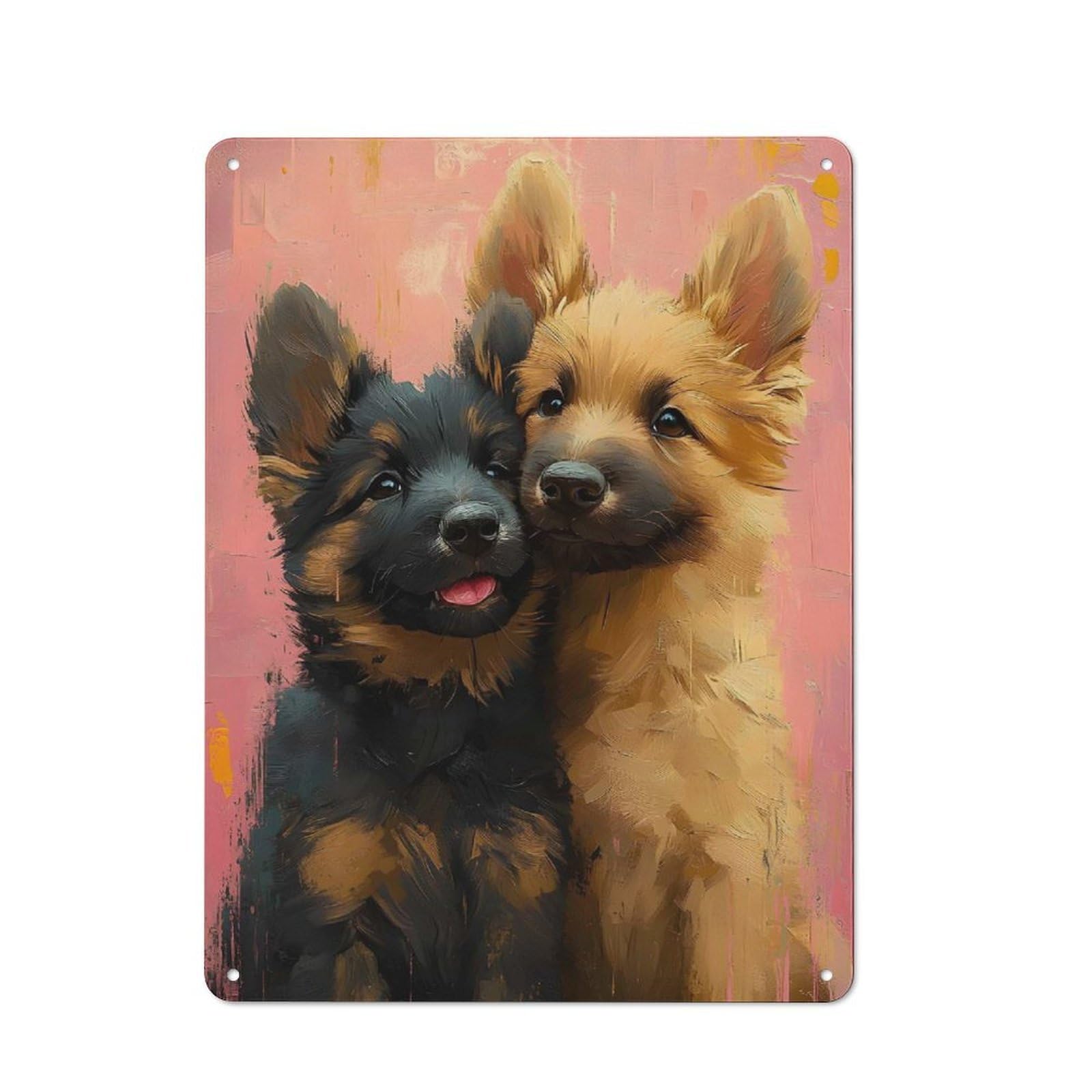 Junmoney Two German Shepherd Puppies Metal Wall Sign 40X30cm Featuring For Pub Or Café, For Kitchen, Dining Room And Home Bar Wall Decor