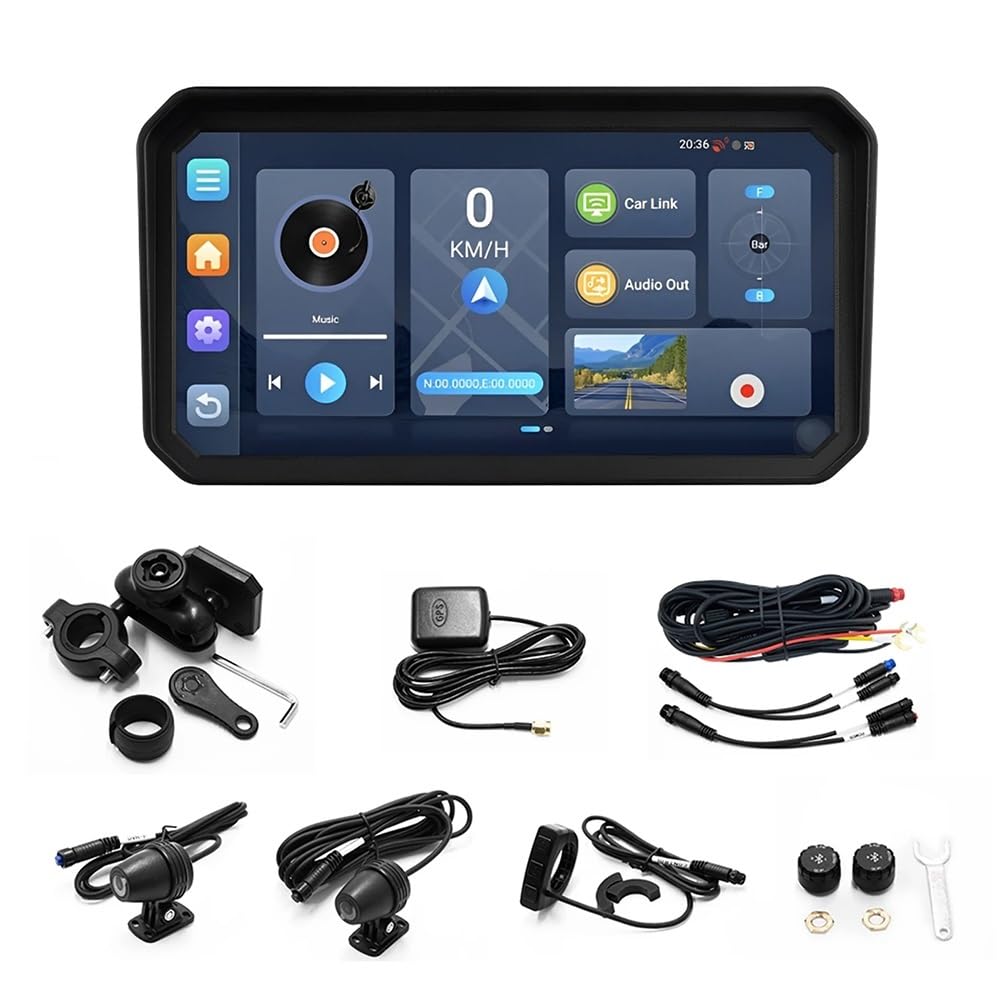 Pantalla Carplay para motocicleta de 7" estanca IP67 con cámaras Full HD de alta gama