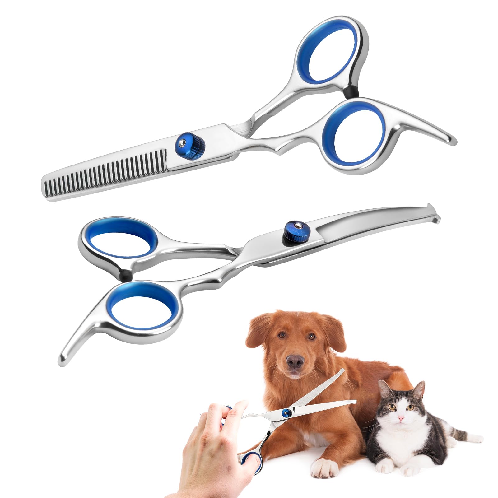 Ciseaux Toilettage Chien, Lot de 2 Cise aux de Toilettage pour Chiens, Cis eaux Ch ien Toil ettage, Ciseaux pour Chien, Cis eaux Chi en, Cisea ux incurvés et Ci seaux Désépaissir pour Visage