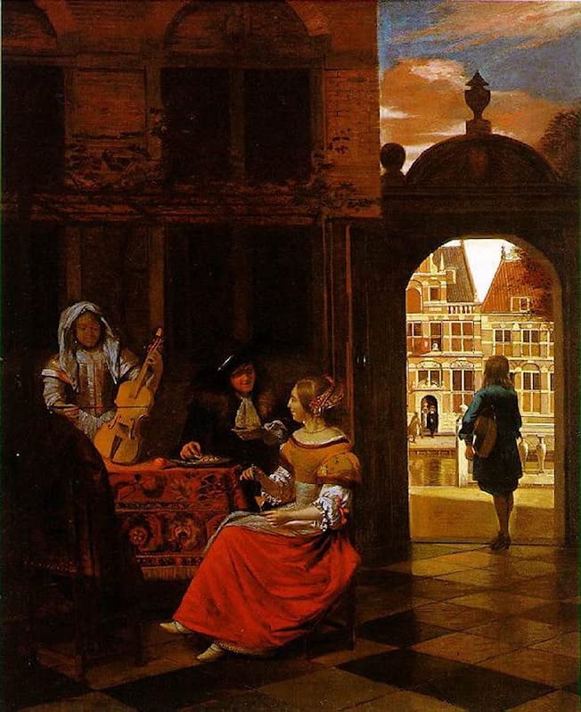 Affiche Toile Fête Musicale Pieter De Hooch 60x90cm pour Décoration Salon