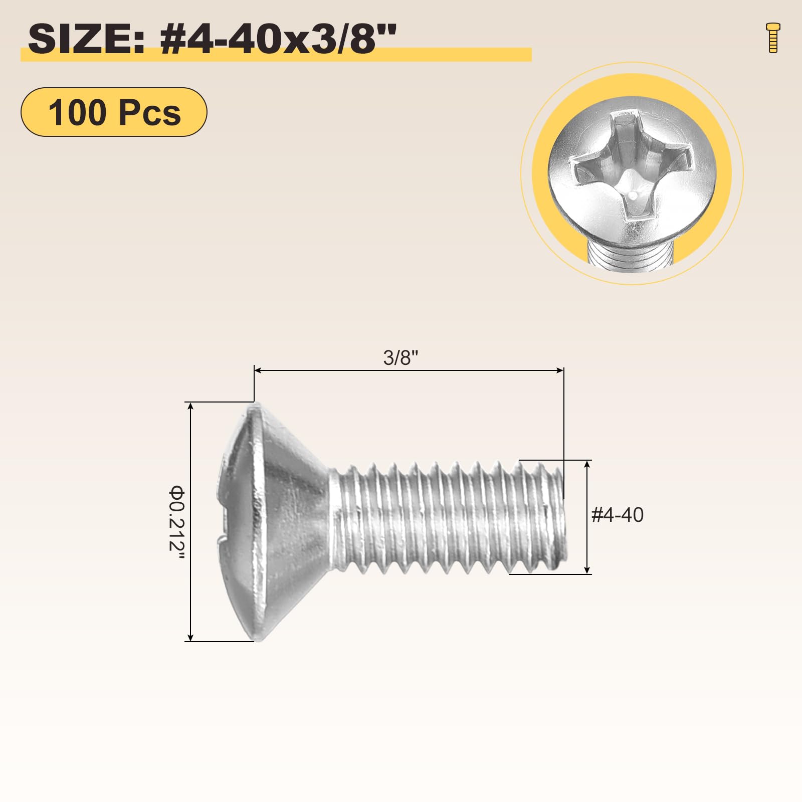 METALLIXITY Phillips Cross Recessed Countersunk Head Screws Bolts (#4-40x3/8") 100Pcs - Image 2