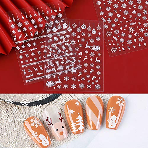 Macute Snowflake Nail Art Stickers 3D Christmas Theme Nail Tips Decals 6 Sheets Christmas Snowflakes Deer Leaf Designs Adhesive Foil Sticker for Manicure Polish Decorations Acrylic Nails Supplies