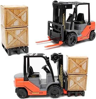 Liberty Imports 1:22 Scale Toy Forklift Truck with Pallet & Cargo - Friction Powered Wheels, Manual Lift for Kids Warehouse Play