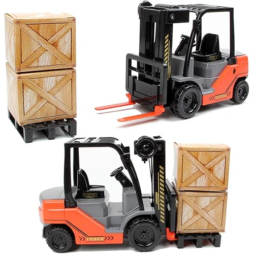 Liberty Imports Toy Forklift Truck with Pallet & Cargo - 1:22 Scale Friction Powered Wheels & Manual Lifting Control - Warehouse Lifting Vehicle for Kids Play