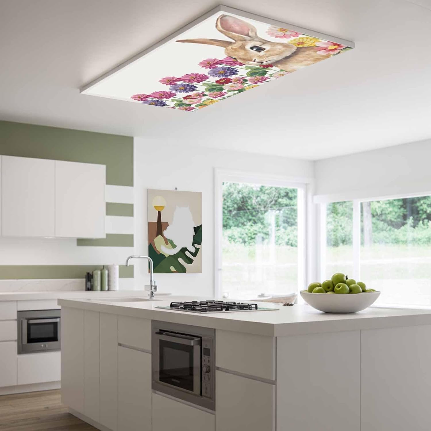 2x4 ft Fluorescent Light Cover for Ceiling Spring Easter Bunny Magnetic Light Filters, Vintage Country Floral Art Ceiling Lampshades for Home School Office 4Pcs