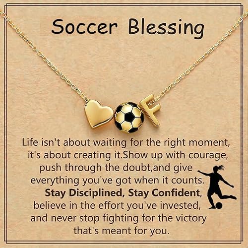 ZOLZO A-Z Soccer Necklace, Sports Stuff, Jewelry Accessories Gift for Soccer Lovers, Women, Players, Party Favors (F, Gold)