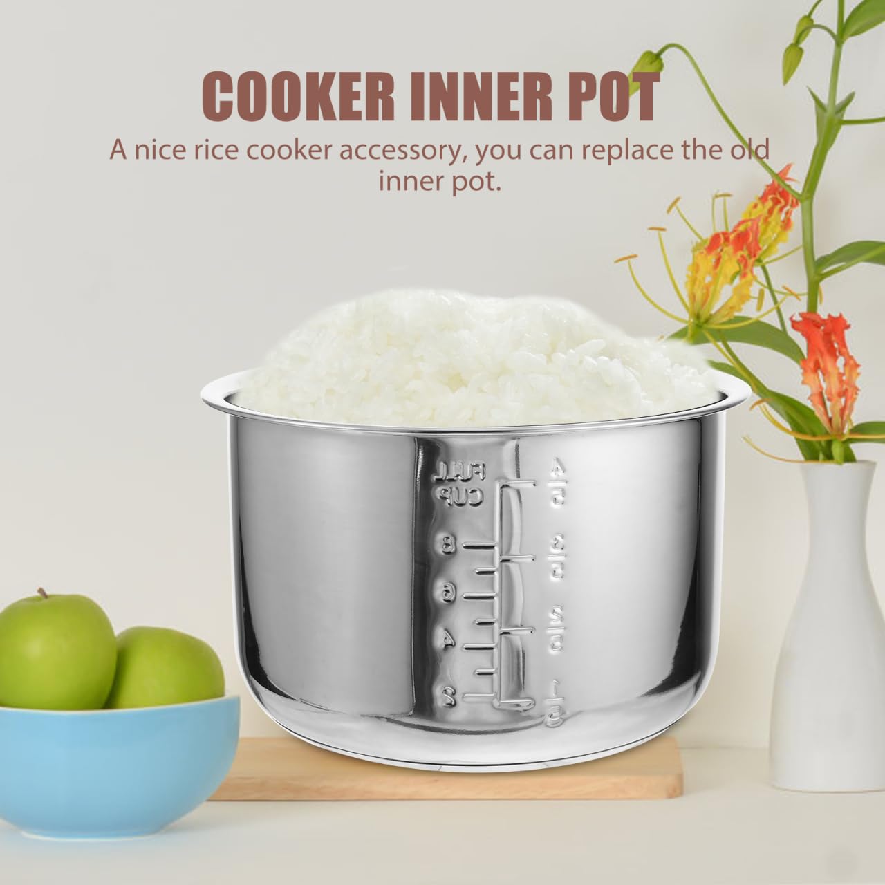 Alipis Arrocera y Excelente Transferencia de Calor Acero Inoxidable de 4l Olla Interior Reemplazable para Suministro de Reemplazo de Cocina Eficaz