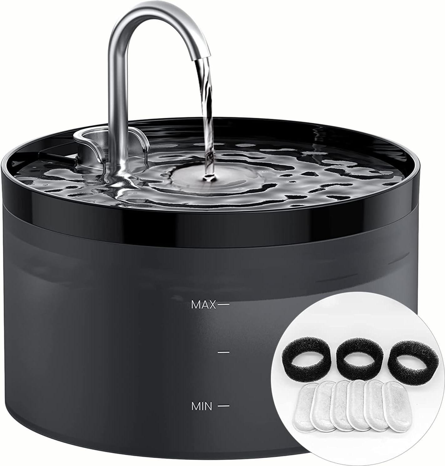 Cat Water Fountain for Drinking: Cat Fountain - 2L Pet Water Dispenser - Drinking Dog Bowl - Super Silent - with 6 Filters + 3 Sponges - GIOTOHUN