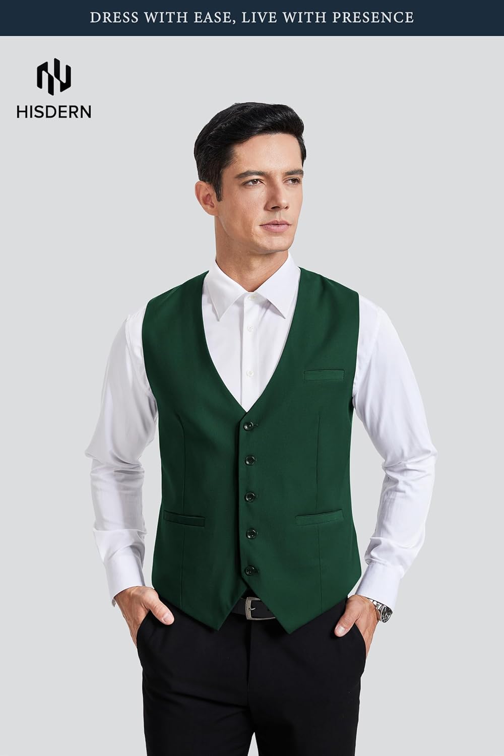 HISDERN Men’s Suit Vest Waistcoat with 3 Pockets Slim Fit for Business Formal Wedding Prom and Casual Tuxedo Wear - Image 2
